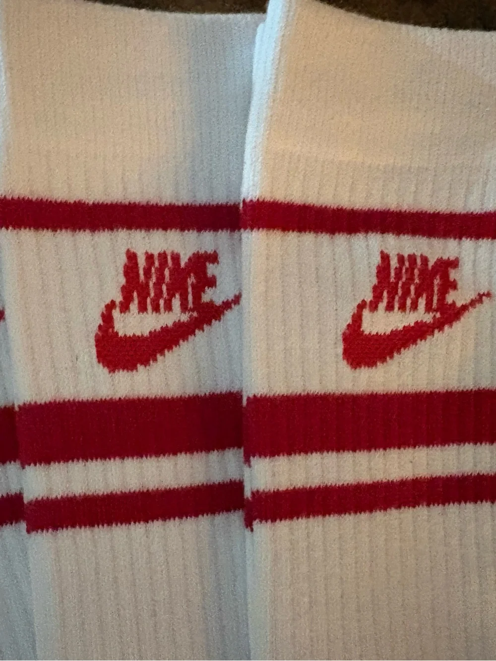 NWOT Nike White Crew Socks with Red Stripe & Logo - Pack of 3